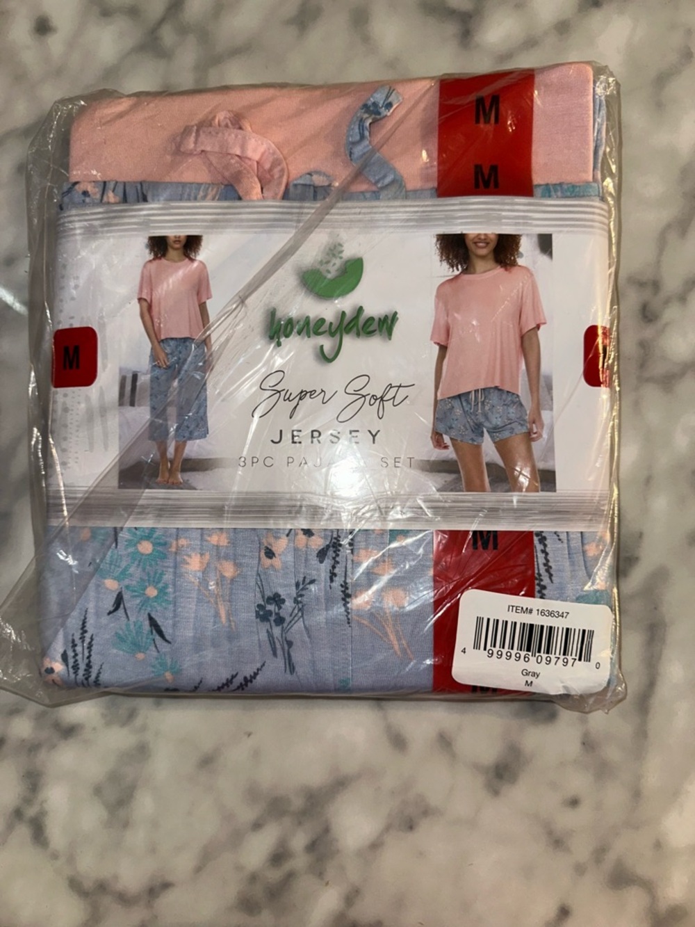 Honeydew Intimates Pink Tee with Blue Floral Capri Pajamas 3 pc set